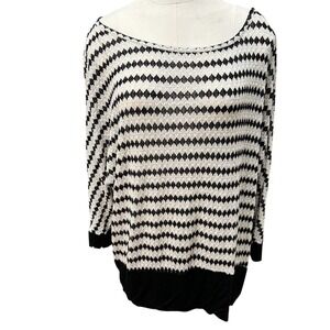 ALYX Woman 2X Top Blouse Black White Diamond Pattern Knit Pullover‎ Casual